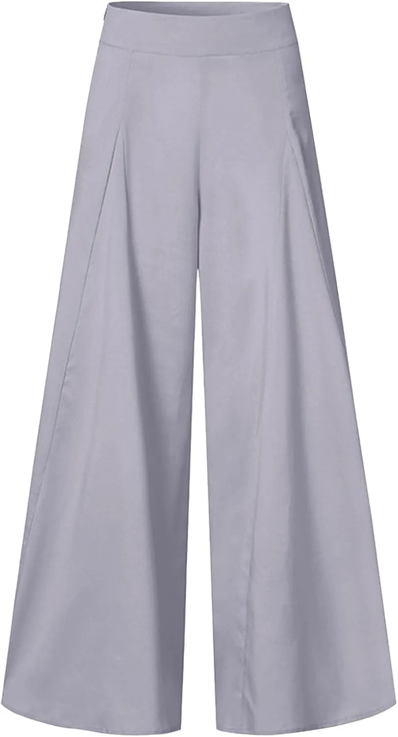 Womens Linen Blend Summer Comfy Pants Elastic Waist Lounge Pants Slim-Fit Palazzo Lounge Pants Vacation