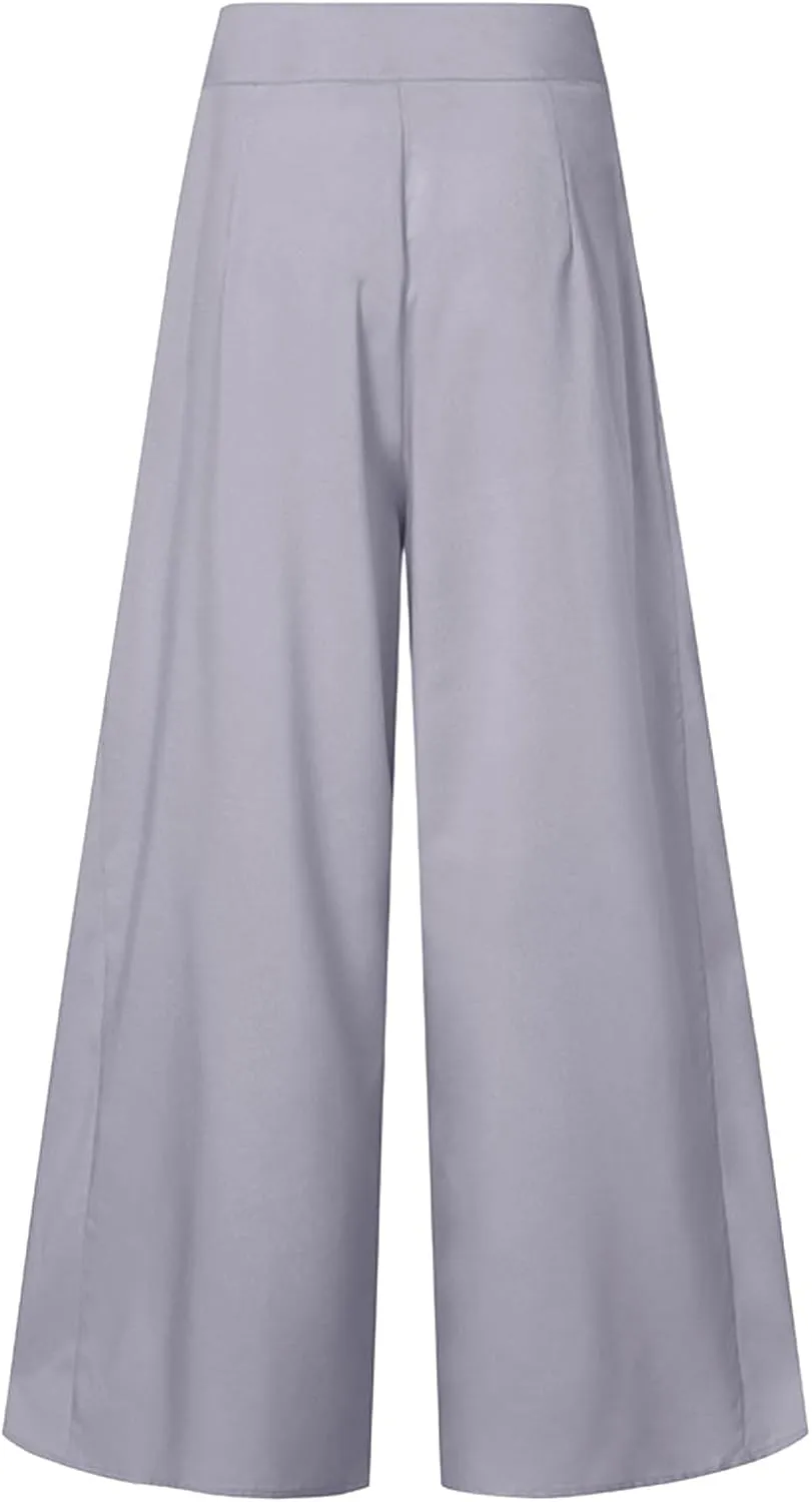 Womens Linen Blend Summer Comfy Pants Elastic Waist Lounge Pants Slim-Fit Palazzo Lounge Pants Vacation
