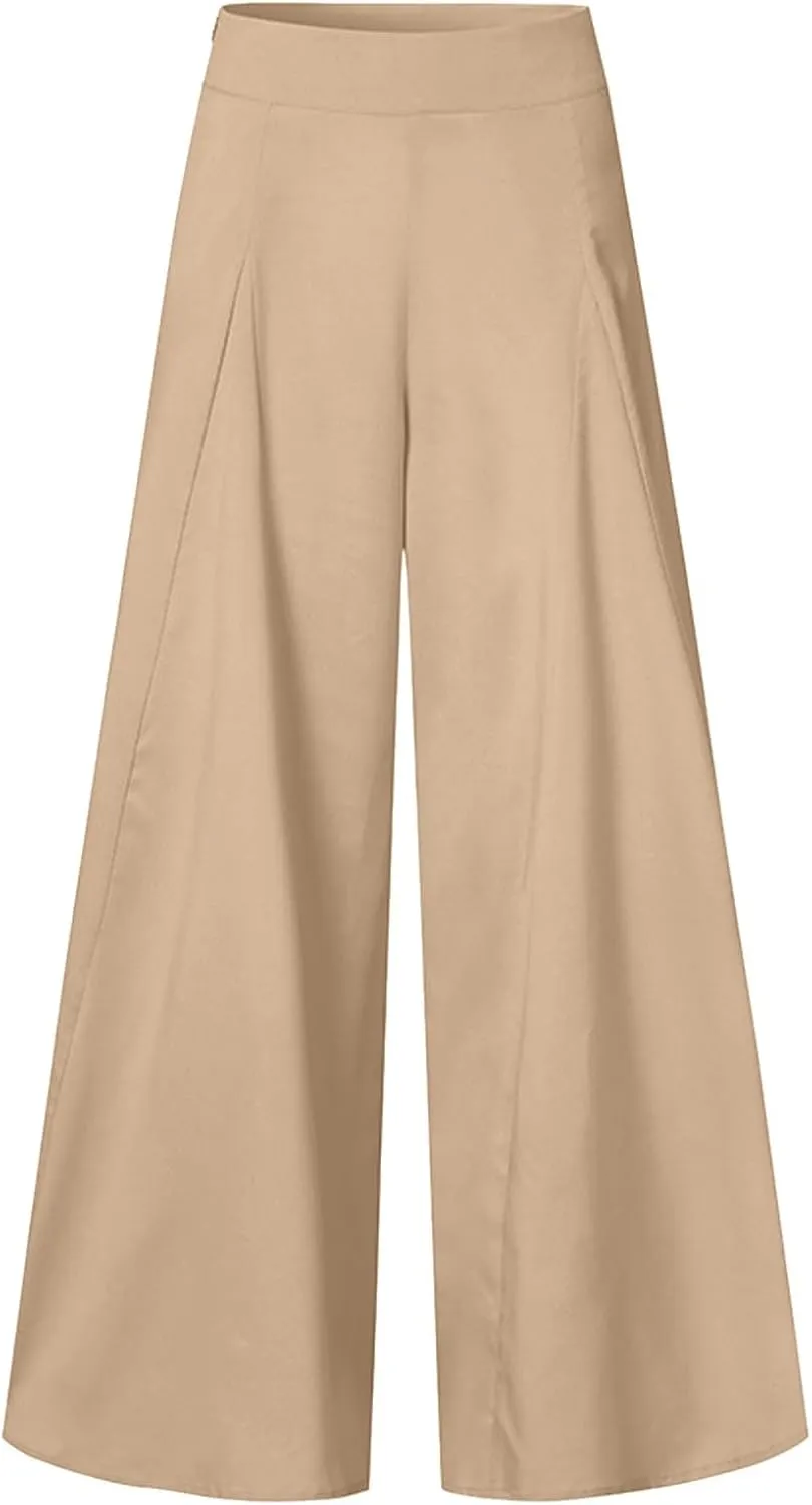 Womens Linen Blend Summer Comfy Pants Elastic Waist Lounge Pants Slim-Fit Palazzo Lounge Pants Vacation