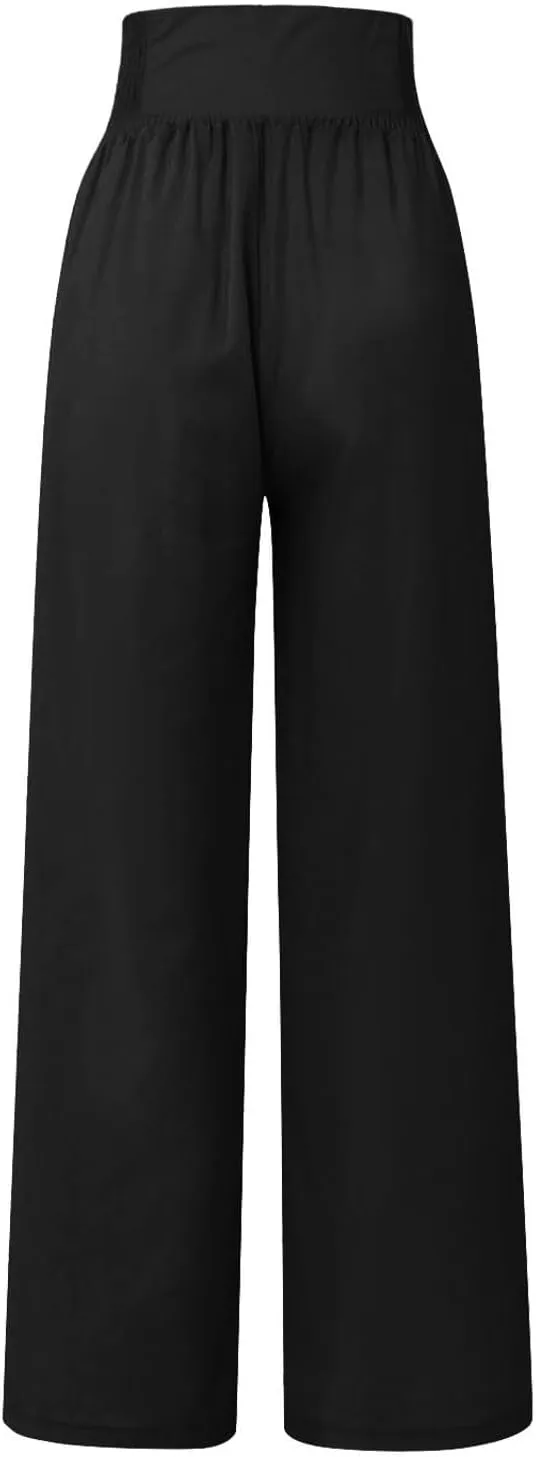 Women's Linen Blend Summer Flowy Pant Trousers Low Waist Ankle Length Loose Fit Trousers Vacation