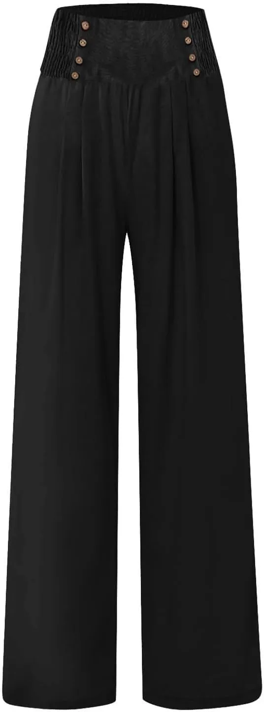 Women's Linen Blend Summer Flowy Pant Trousers Low Waist Ankle Length Loose Fit Trousers Vacation