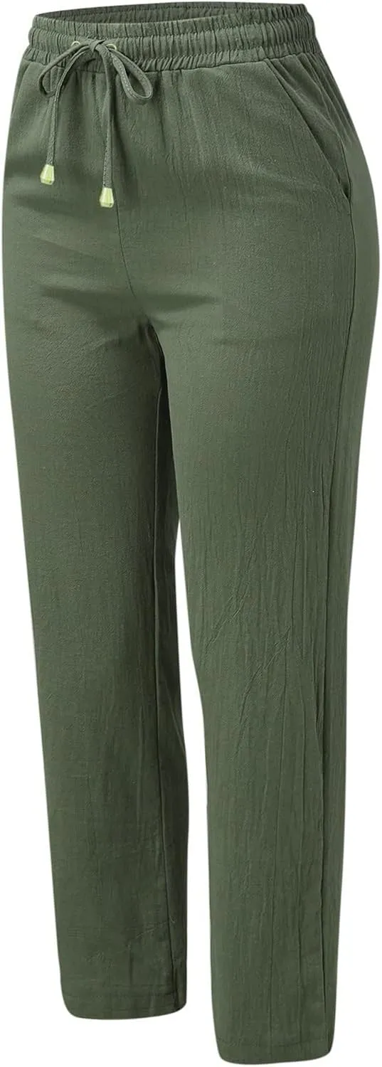 Womens Linen Blend Summer Palazzo Palazzo Pants Elastic Waisted Bootcut Slim-Fit Pants Trendy