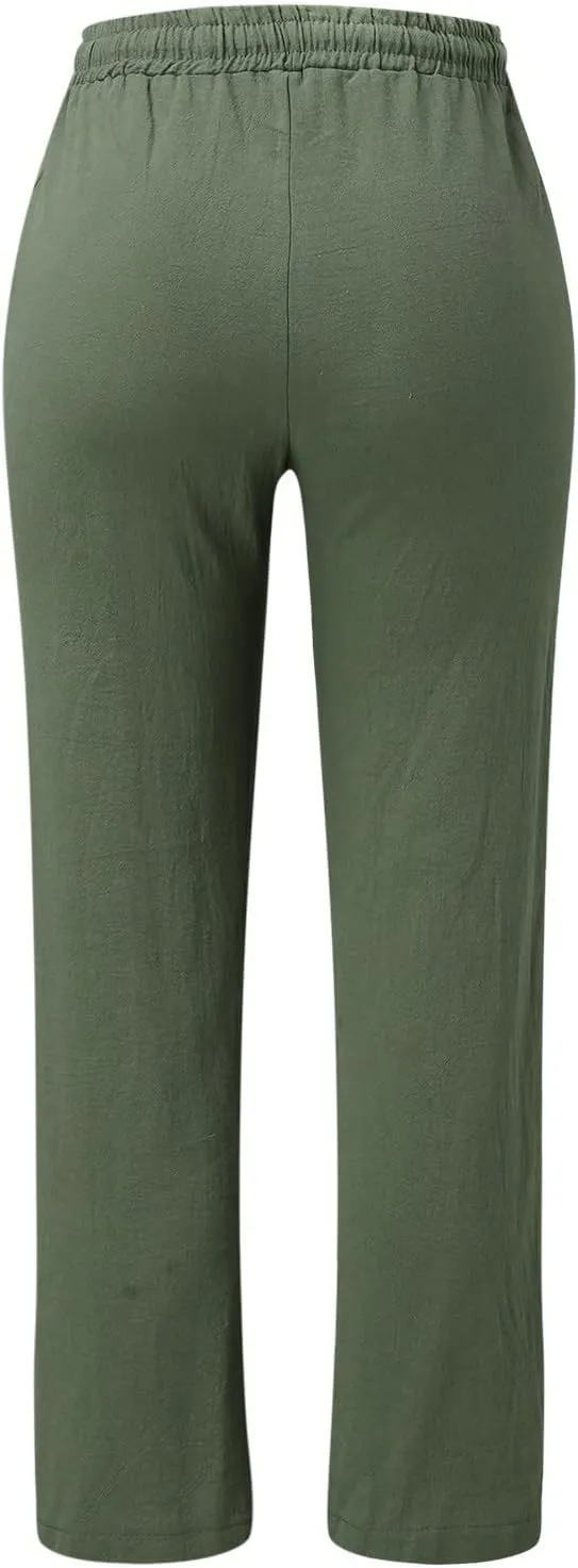 Womens Linen Blend Summer Palazzo Palazzo Pants Elastic Waisted Bootcut Slim-Fit Pants Trendy
