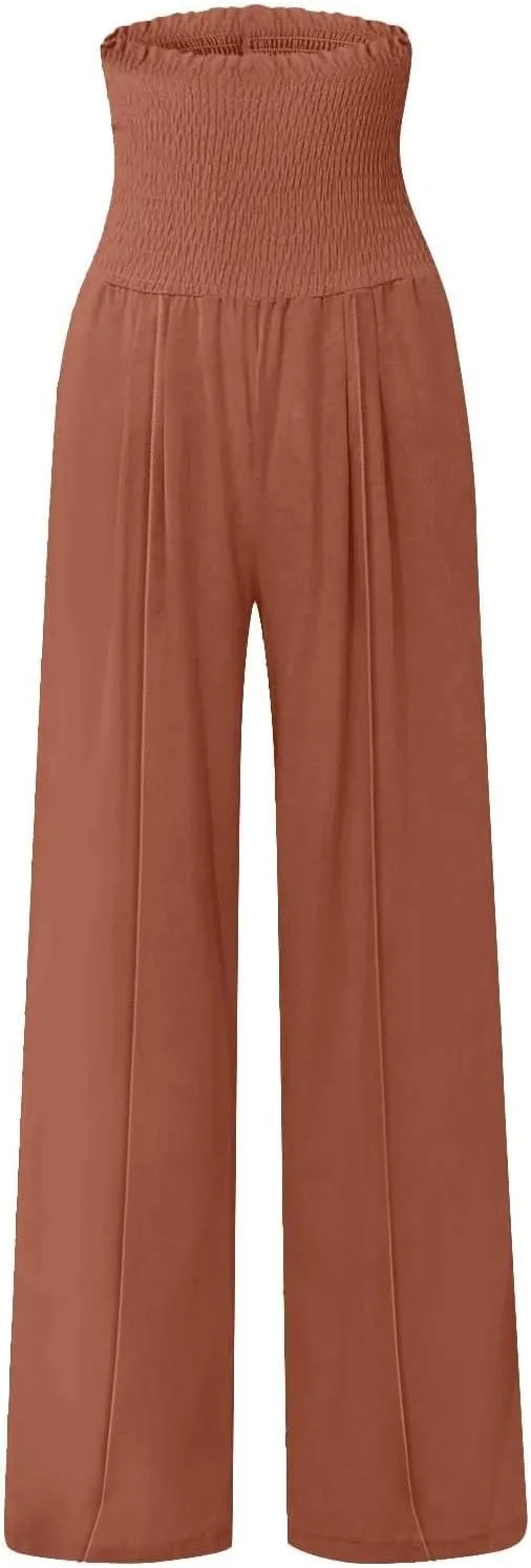 Womens Linen Blend Summer Palazzo Palazzo Pants Elastic Waisted Bootcut Slim-Fit Pants Trendy