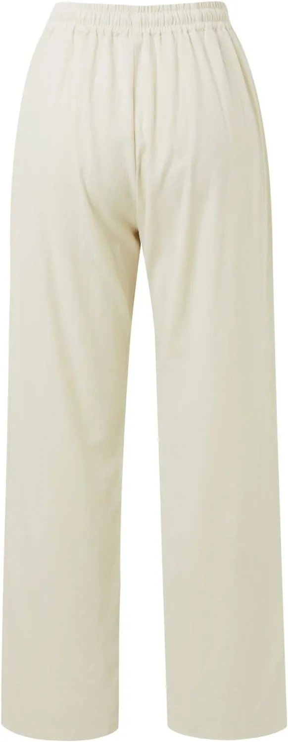 Women's Linen Blend Summer Y2K Fashion Pants Low Waist Wide Leg Slim Fit Trouser Work Business