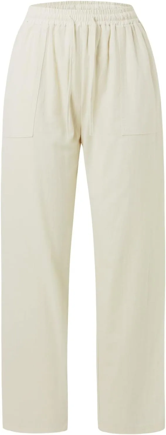 Women's Linen Blend Summer Y2K Fashion Pants Low Waist Wide Leg Slim Fit Trouser Work Business
