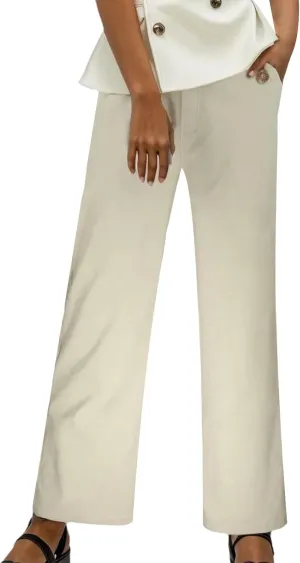 Women's Linen Blend Summer Y2K Streetwear Pants Elastic Waisted Straight Plus Size Palazzo Pants Work Business