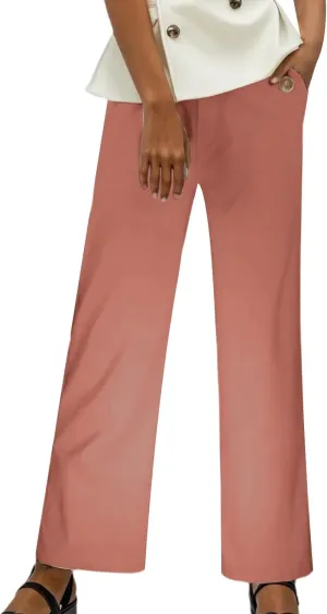 Women's Linen Blend Summer Y2K Streetwear Pants Elastic Waisted Straight Plus Size Palazzo Pants Work Business