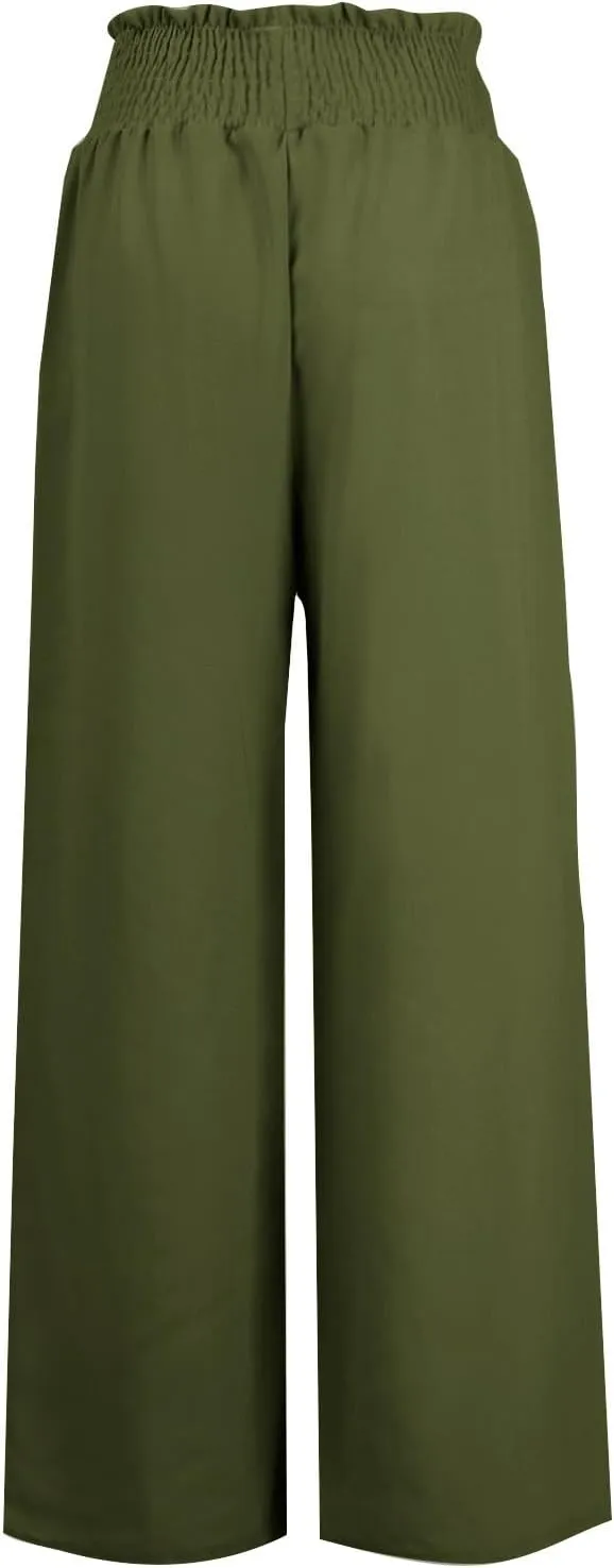 Women's Linen Palazzo Lounge Pants Summer Casual Loose High Waist Wide Leg Pant Drawstring Straight Leg Trousers