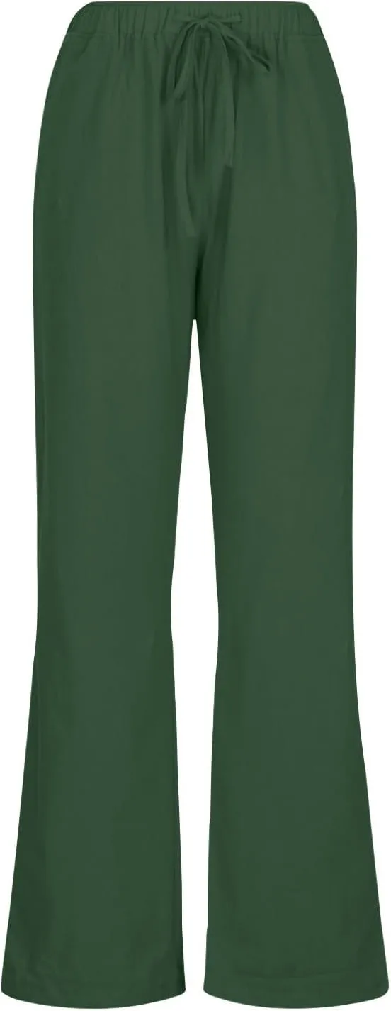 Women's Linen Palazzo Pants Casual Drawstring Elastic Waist Trousers Loose Fit Cotton Blend Loose Athletic Pants
