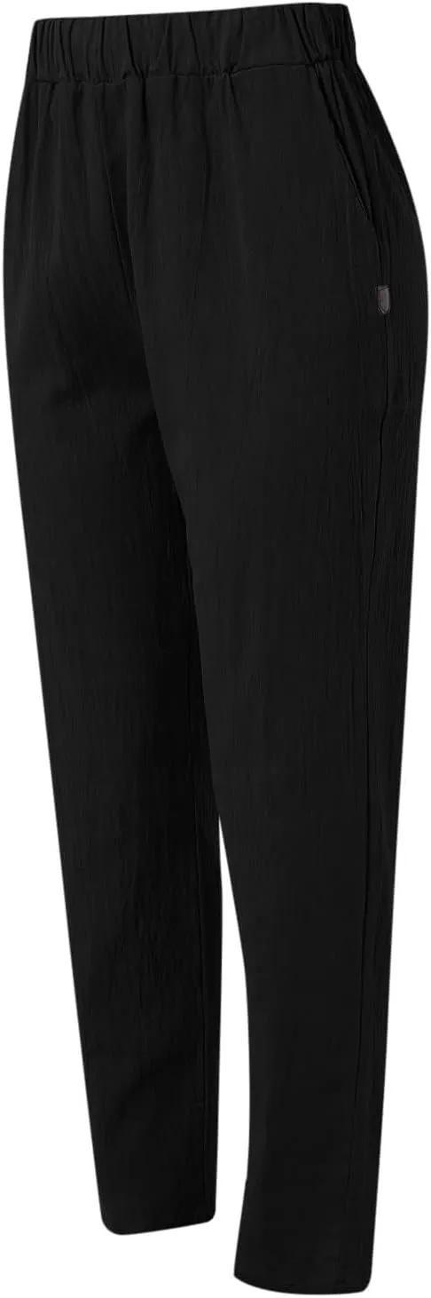 Womens Linen Pants Lightweight Straight Leg Pants Casual Elastic Waist Sweatpants Summer Beach Trousers with Pockets
