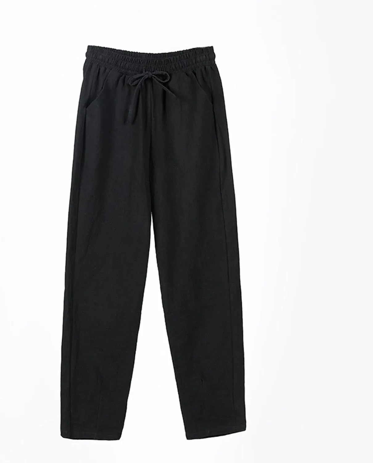 Womens Linen Pants Straight Leg Elastic Drawstring Casual Trousers with Pockets Summer Beach Lounge Pants