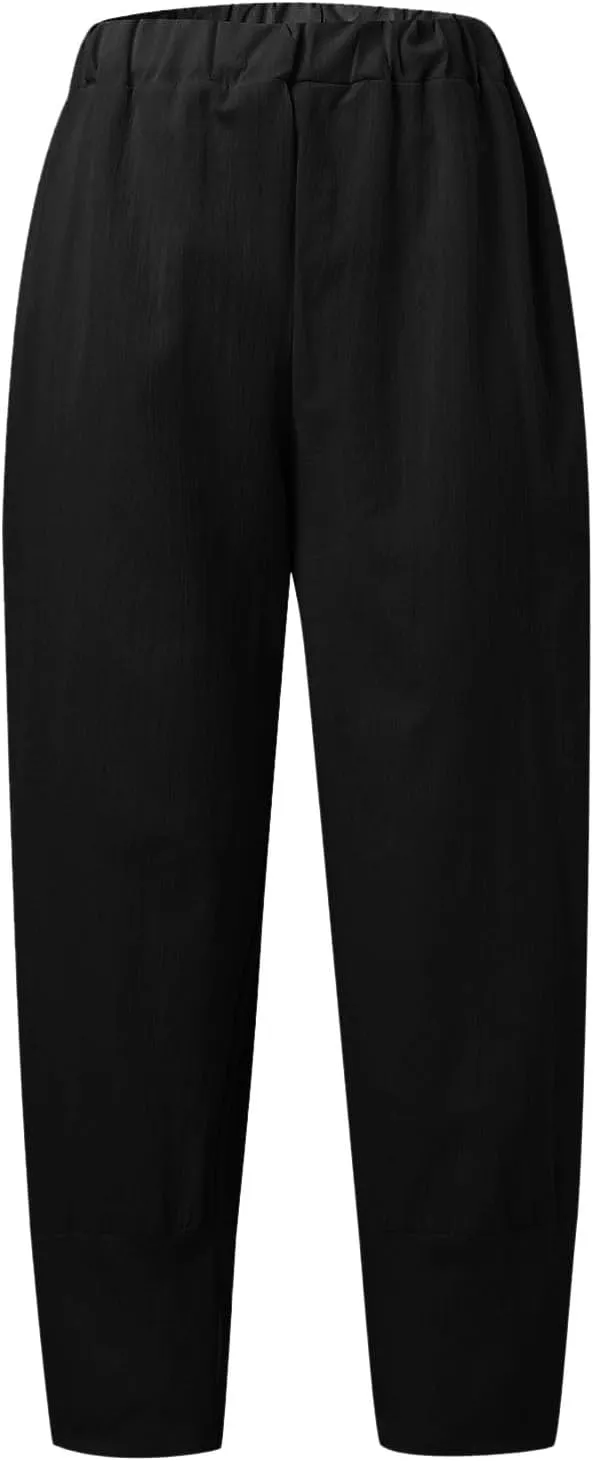 Womens Linen Pants Summer Boho Lightweight High Waist Palazzo Pants Elastic Leg Lounge Casual Trousers with