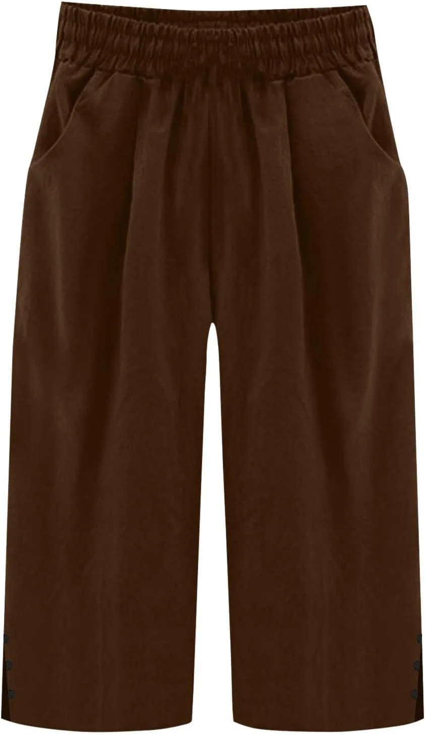Womens Linen Pants Summer Lightweight Loose Casual Beach Pants Baggy Elastic Waisted Yoga Trousers with Pockets
