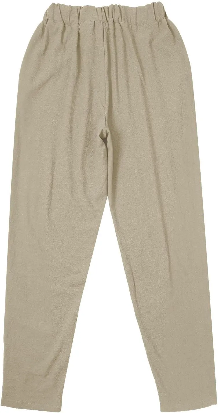 Women's Linen Pants with Pockets Quick Dry Side Hollow Out Cropped Pants Summer Beach Lightweight Elastic Waist Pants
