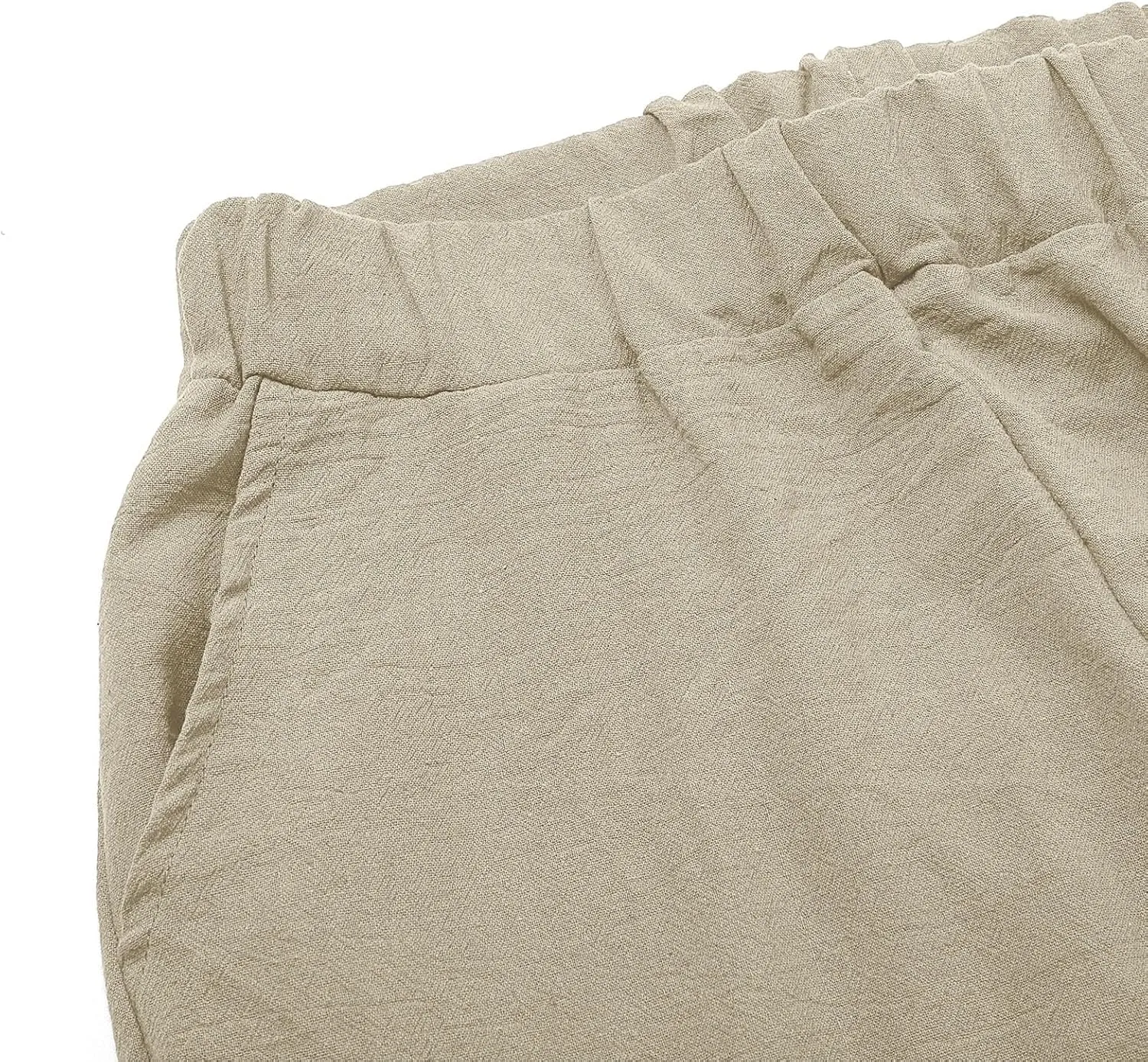 Women's Linen Pants with Pockets Quick Dry Side Hollow Out Cropped Pants Summer Beach Lightweight Elastic Waist Pants