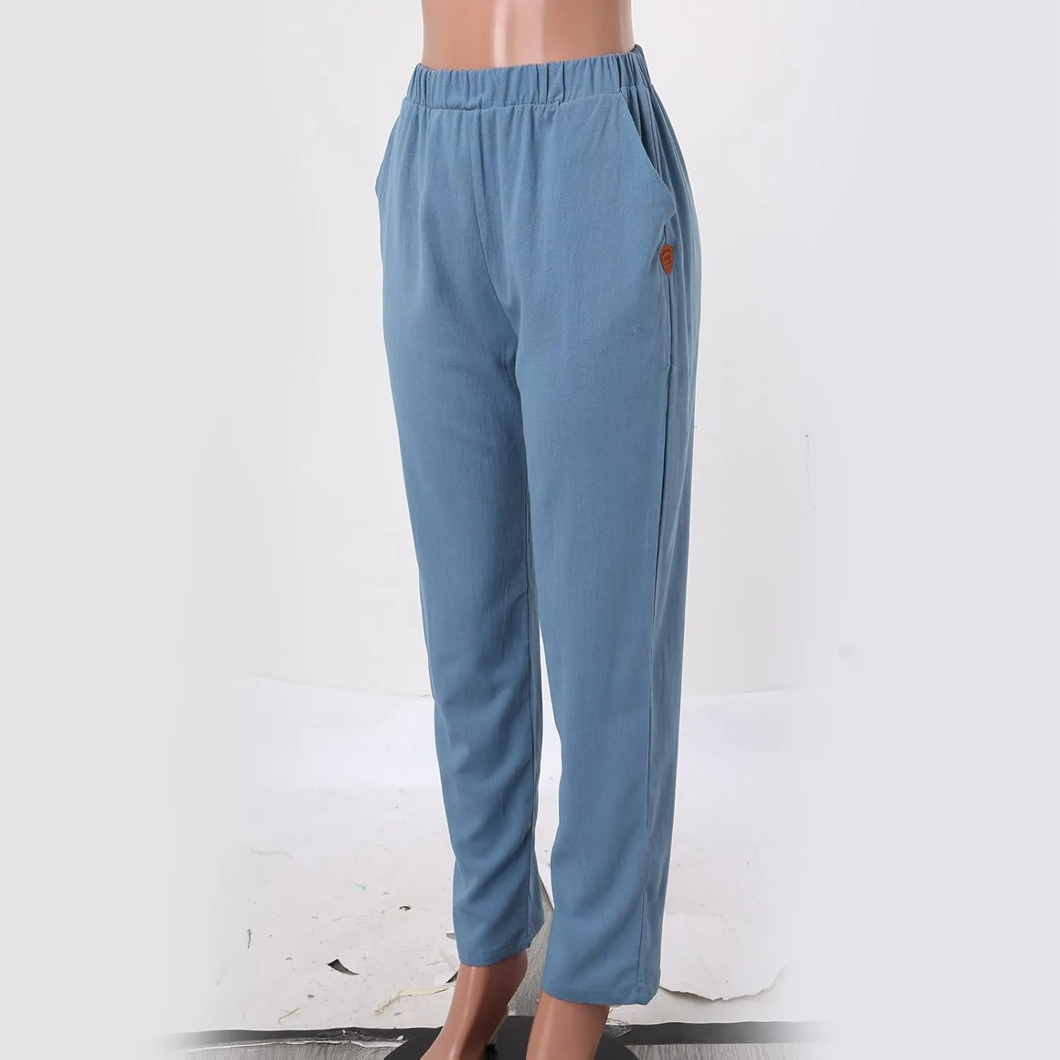 Women's Linen Summer Drawstring Pants Low Waist Wide Leg Slim-Fit Pant Trousers Trendy