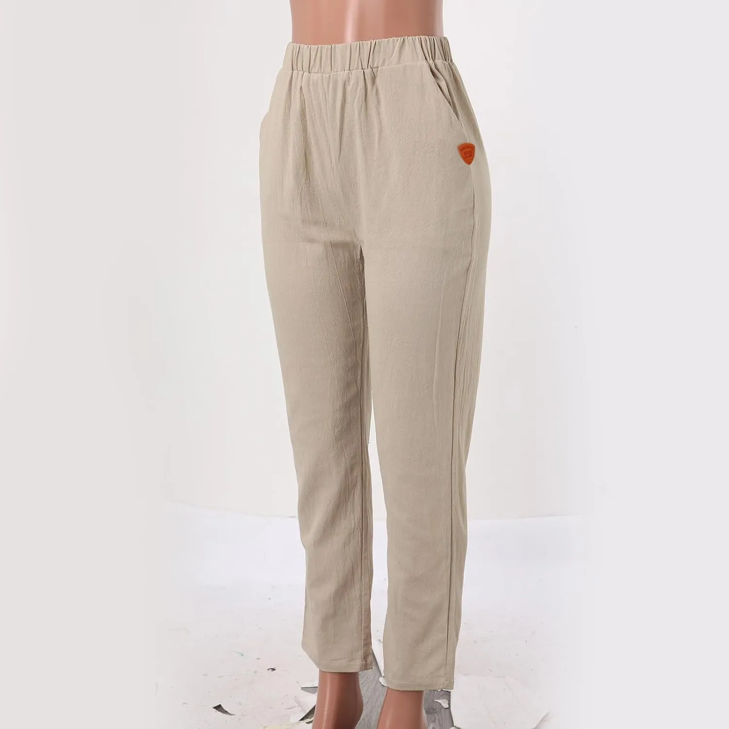 Women's Linen Summer Drawstring Pants Low Waist Wide Leg Slim-Fit Pant Trousers Trendy
