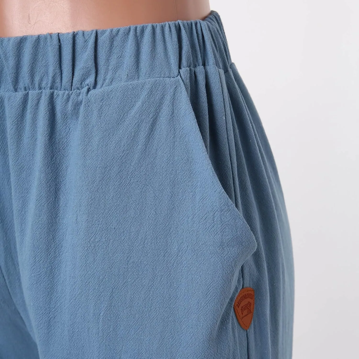 Women's Linen Summer Drawstring Pants Low Waist Wide Leg Slim-Fit Pant Trousers Trendy