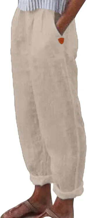 Women's Linen Summer Drawstring Pants Low Waist Wide Leg Slim-Fit Pant Trousers Trendy