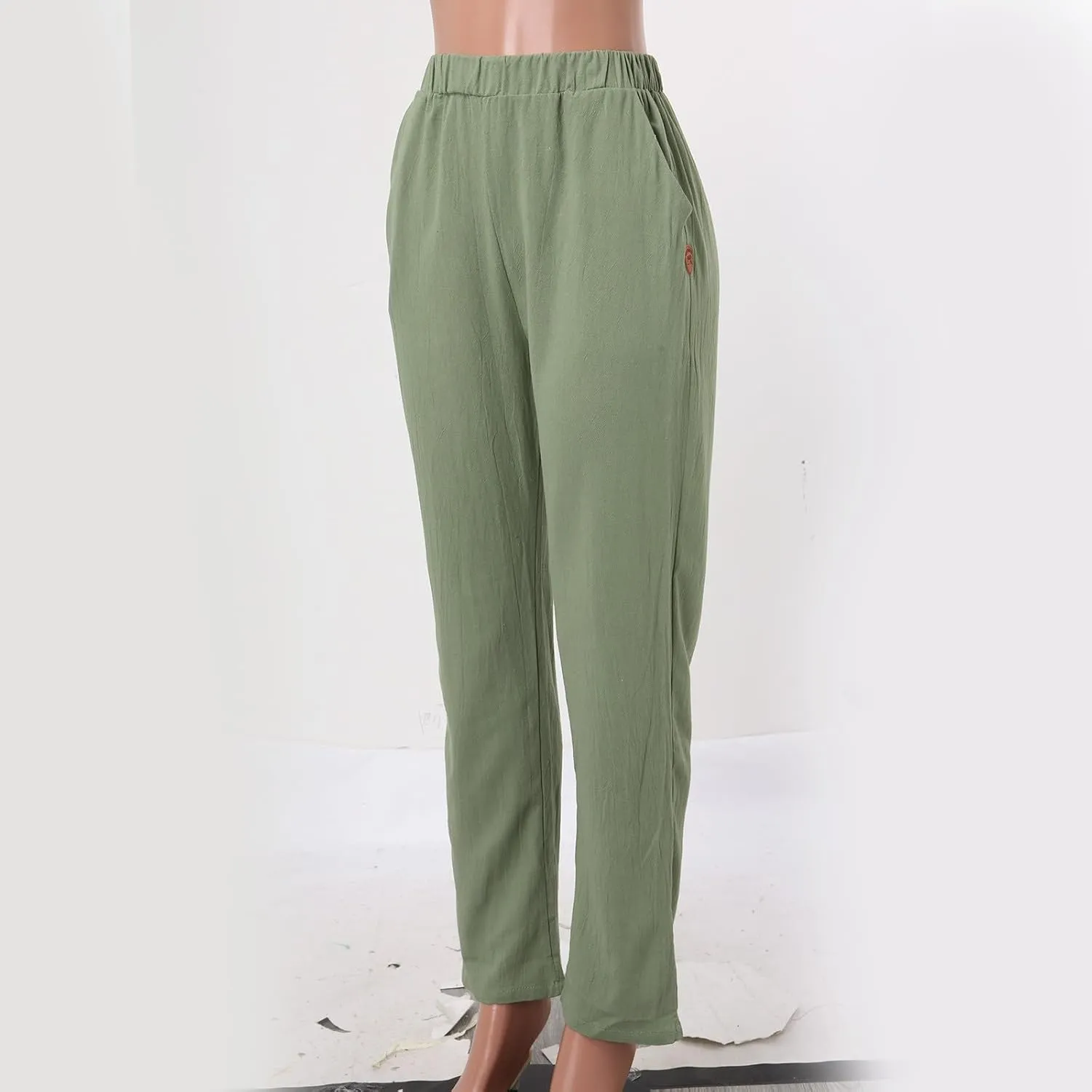 Women's Linen Summer Drawstring Pants Low Waist Wide Leg Slim-Fit Pant Trousers Trendy