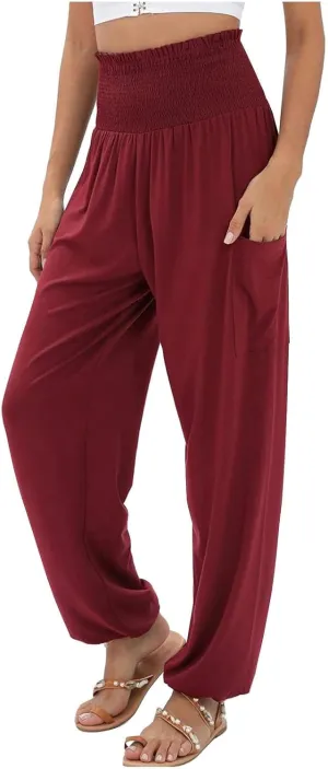 Womens Linen Summer Floral Pant Trousers High Waist Lounge Pants Slim-Fit Pants Trendy