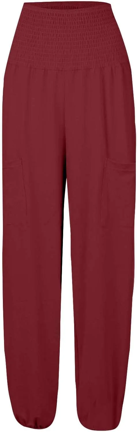 Womens Linen Summer Floral Pant Trousers High Waist Lounge Pants Slim-Fit Pants Trendy