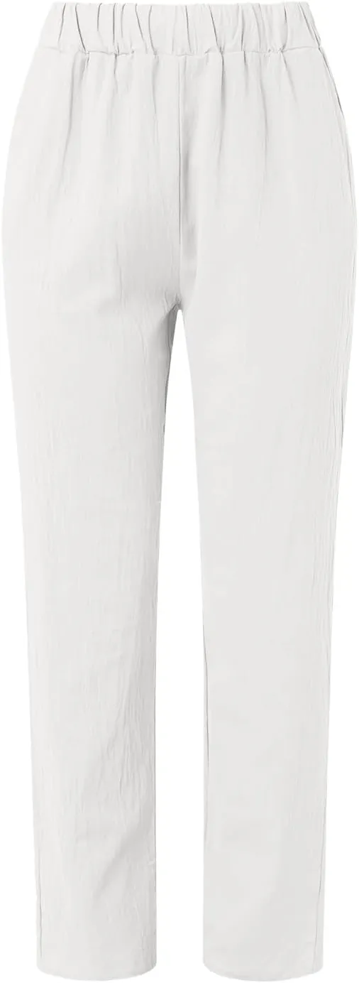 Women's Linen Summer Letter Patched Palazzo Pants High Waist Wide Leg Loose Fit Palazzo Lounge Pants Vacation