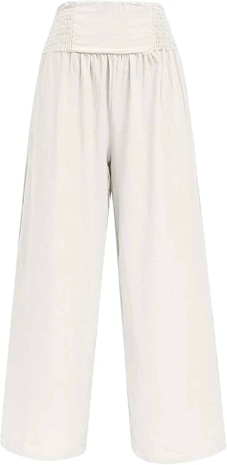 Womens Linen Summer Letter Patched Palazzo Pants Low Waist Stretchy Straight Slim Fit Palazzo Pants Office