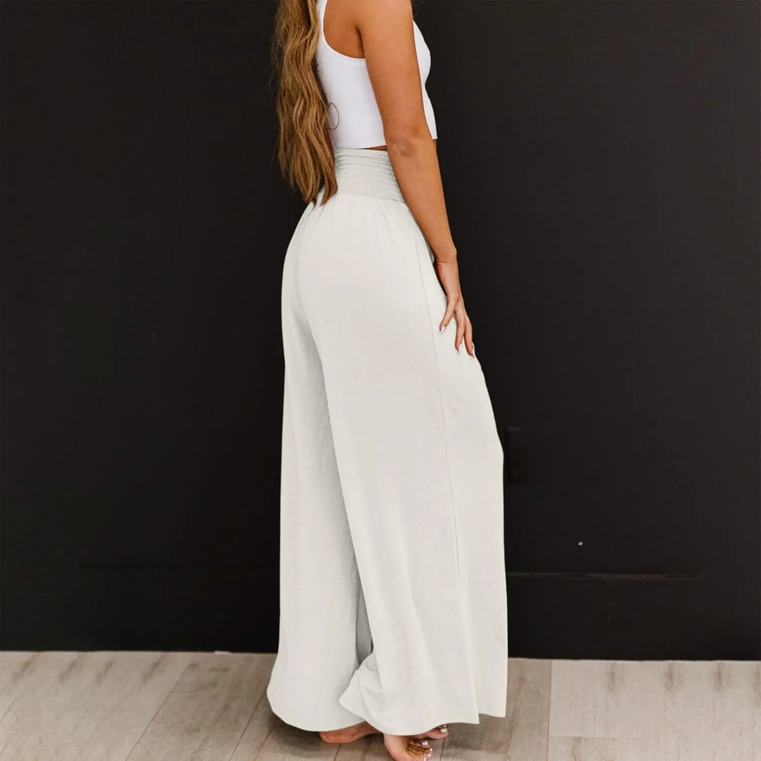 Womens Linen Summer Letter Patched Palazzo Pants Low Waist Stretchy Straight Slim Fit Palazzo Pants Office