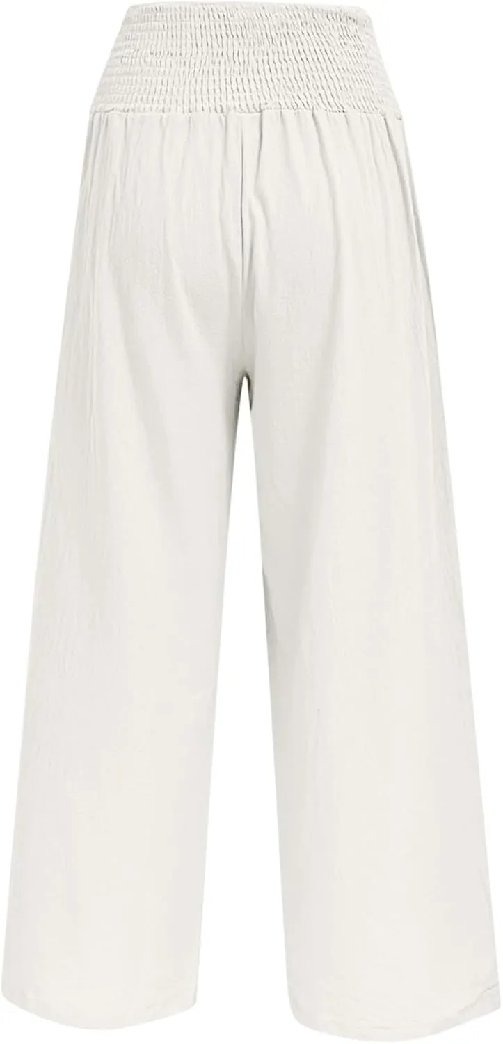 Womens Linen Summer Letter Patched Palazzo Pants Low Waist Stretchy Straight Slim Fit Palazzo Pants Office