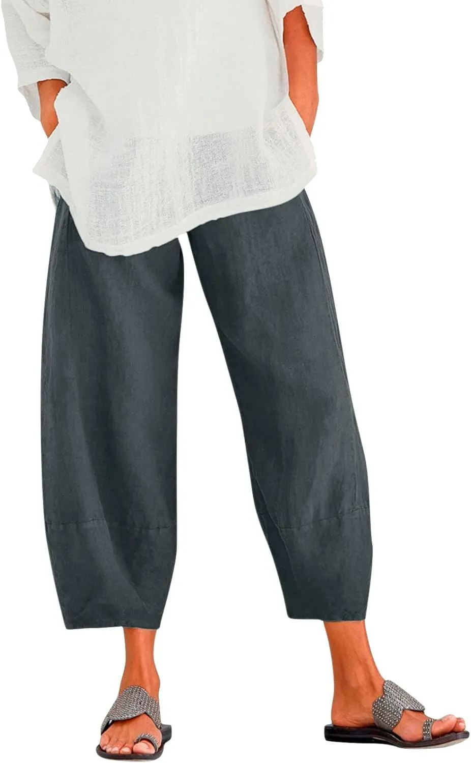 Womens Linen Summer Palazzo Palazzo Pants Elastic Waisted Lounge Pants Plus Size Pant Trousers Office