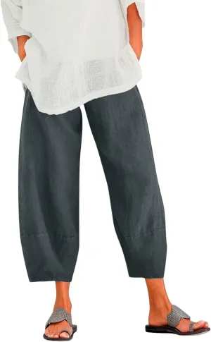 Womens Linen Summer Palazzo Palazzo Pants Elastic Waisted Lounge Pants Plus Size Pant Trousers Office