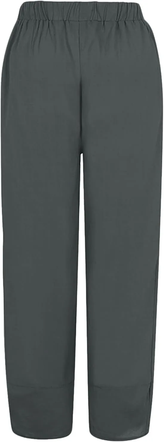 Womens Linen Summer Palazzo Palazzo Pants Elastic Waisted Lounge Pants Plus Size Pant Trousers Office