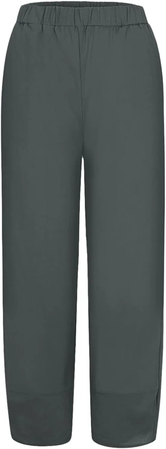Womens Linen Summer Palazzo Palazzo Pants Elastic Waisted Lounge Pants Plus Size Pant Trousers Office