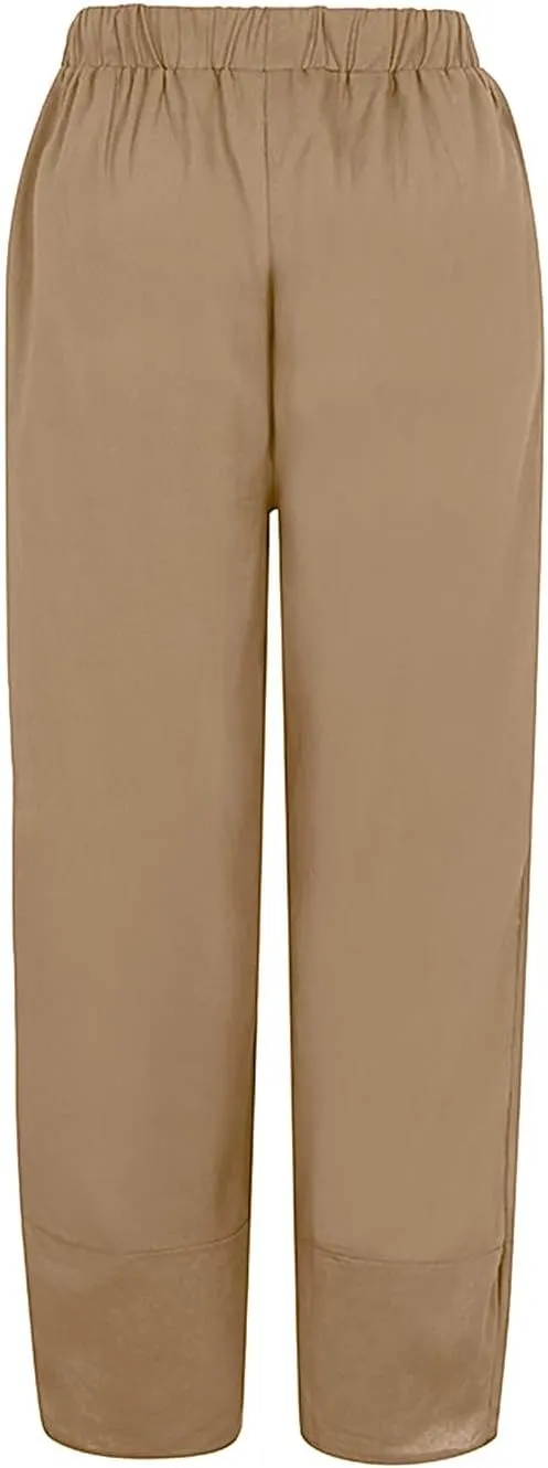 Women's Linen Summer Printed Pant Trousers Low Waist Wide Leg Plus Size Palazzo Pants Travel
