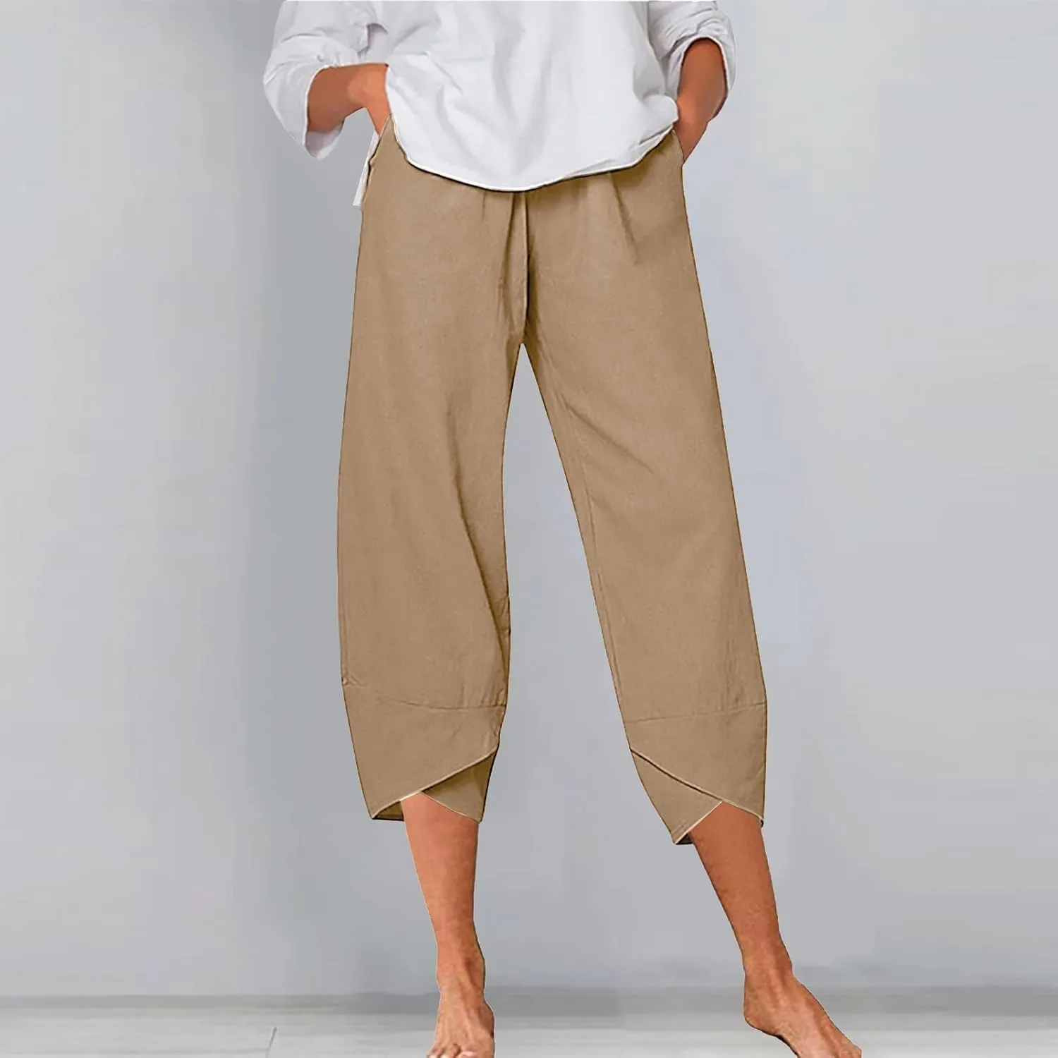 Women's Linen Summer Printed Pant Trousers Low Waist Wide Leg Plus Size Palazzo Pants Travel
