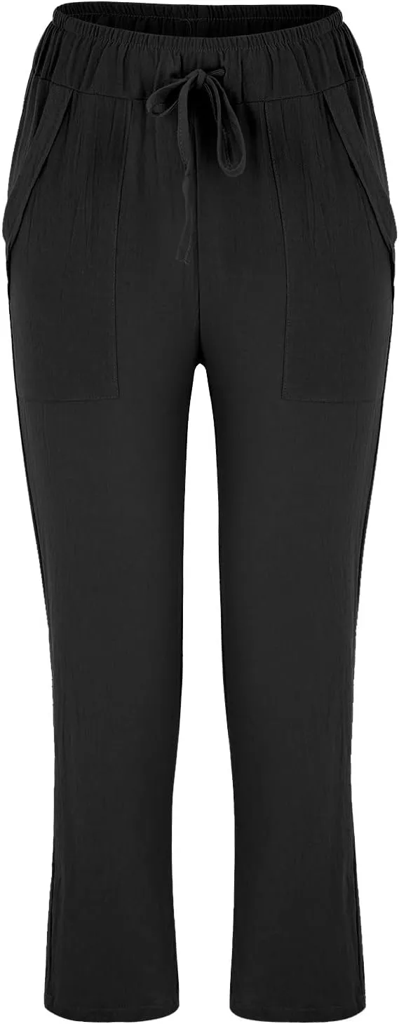 Womens Linen Summer Striped Palazzo Lounge Pants Low Waist Straight Loose Fit Trouser Trendy