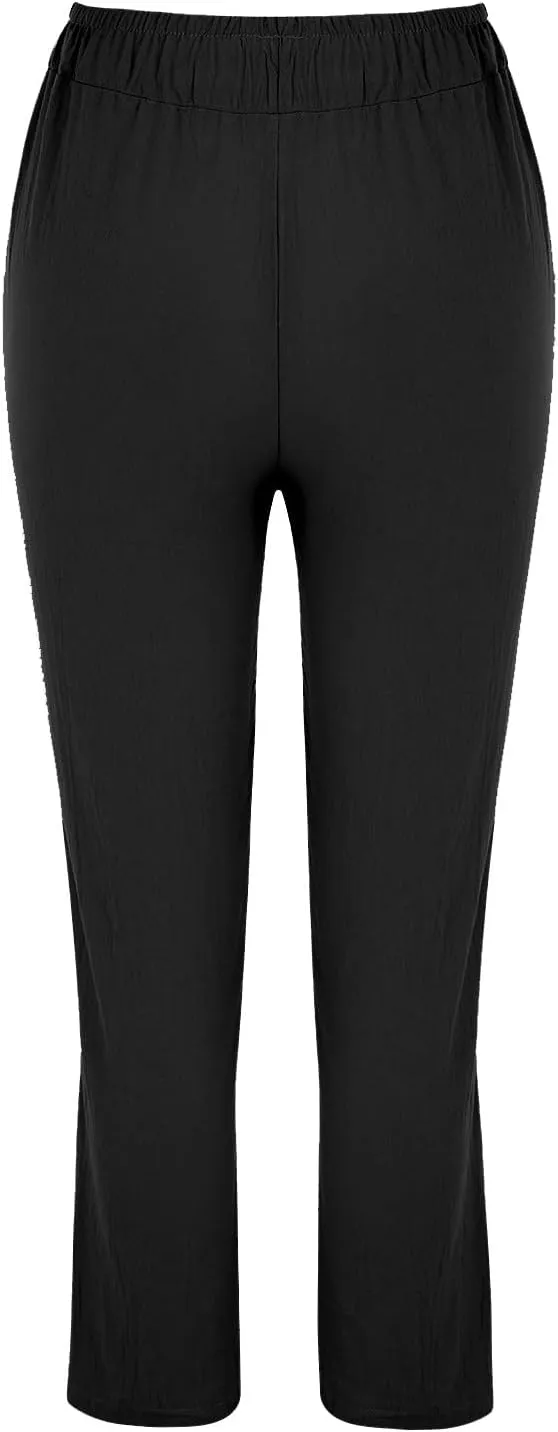 Womens Linen Summer Striped Palazzo Lounge Pants Low Waist Straight Loose Fit Trouser Trendy