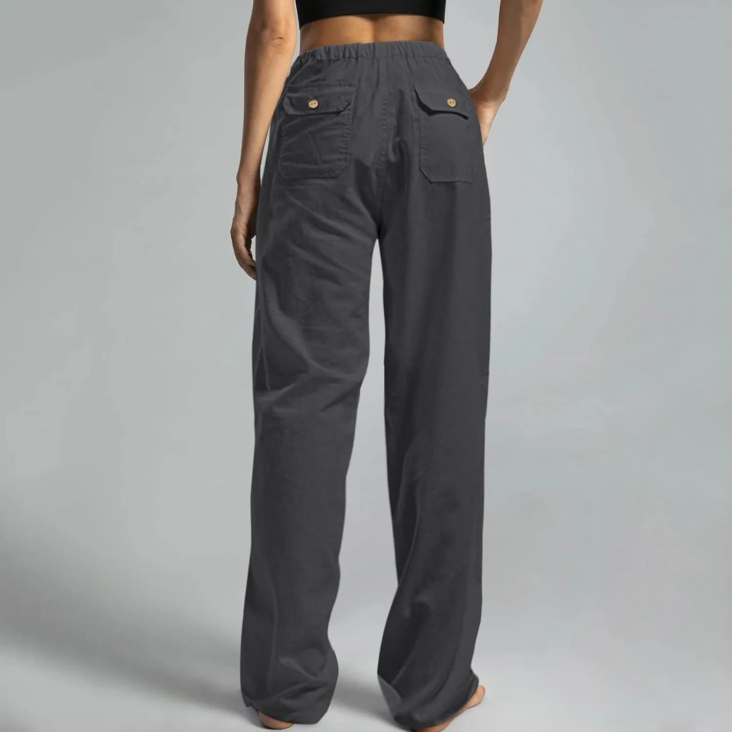 Womens Linen Summer Striped Palazzo Pants Low Waist Straight Plus Size Pant Trousers Trendy