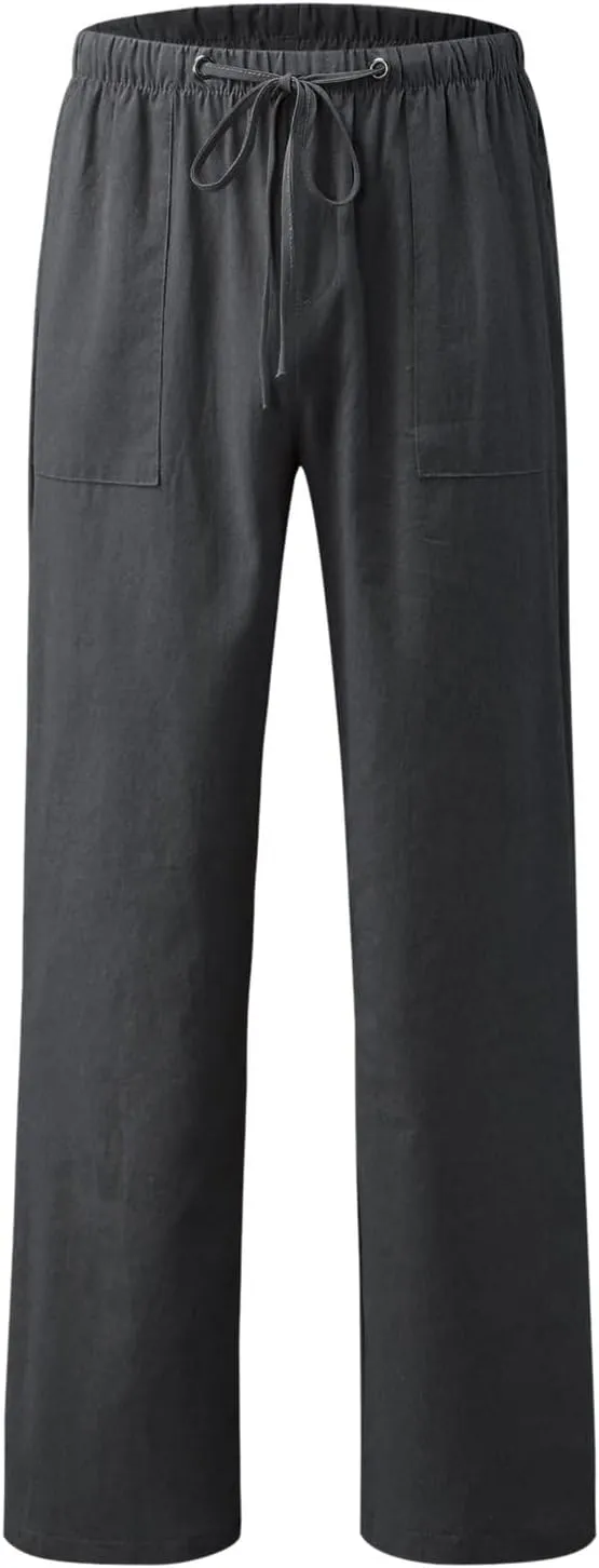 Womens Linen Summer Striped Palazzo Pants Low Waist Straight Plus Size Pant Trousers Trendy