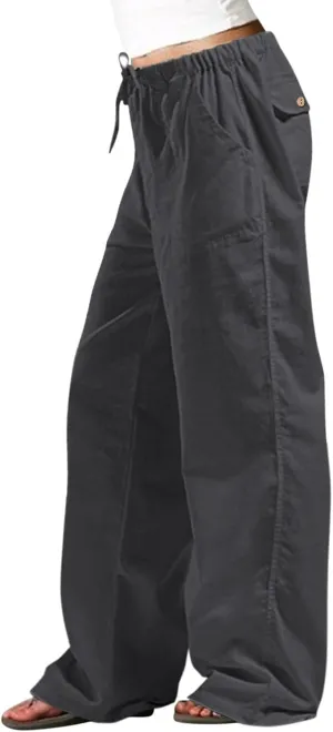 Womens Linen Summer Striped Palazzo Pants Low Waist Straight Plus Size Pant Trousers Trendy