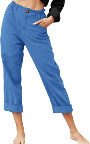 Women's Linen Summer Tie Knot Palazzo Lounge Pants High Waist Long Lounge Plus Size Palazzo Pants Office