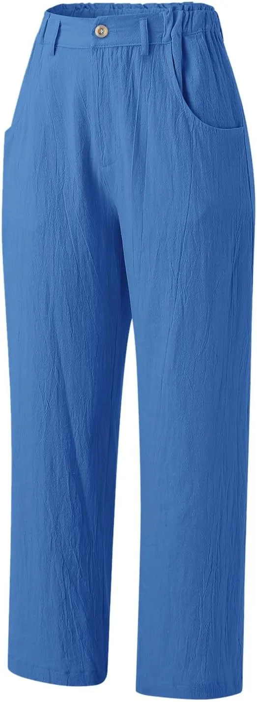 Women's Linen Summer Tie Knot Palazzo Lounge Pants High Waist Long Lounge Plus Size Palazzo Pants Office