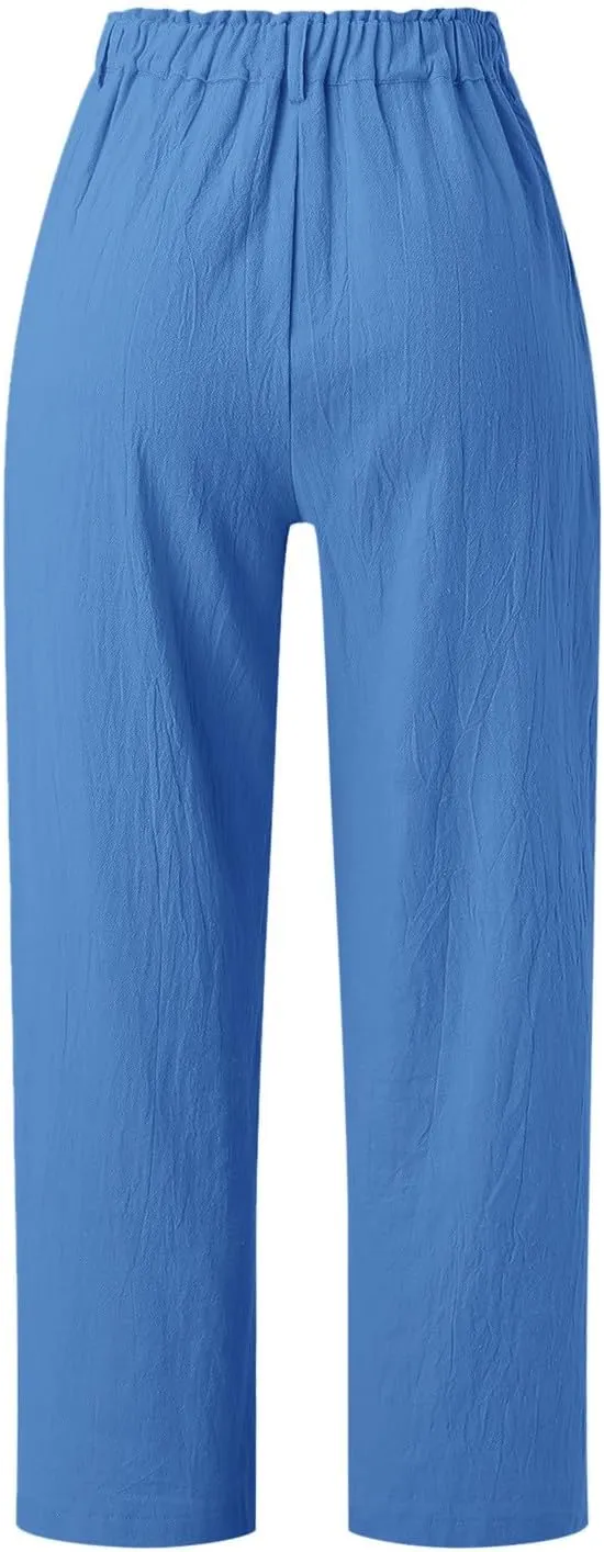 Women's Linen Summer Tie Knot Palazzo Lounge Pants High Waist Long Lounge Plus Size Palazzo Pants Office