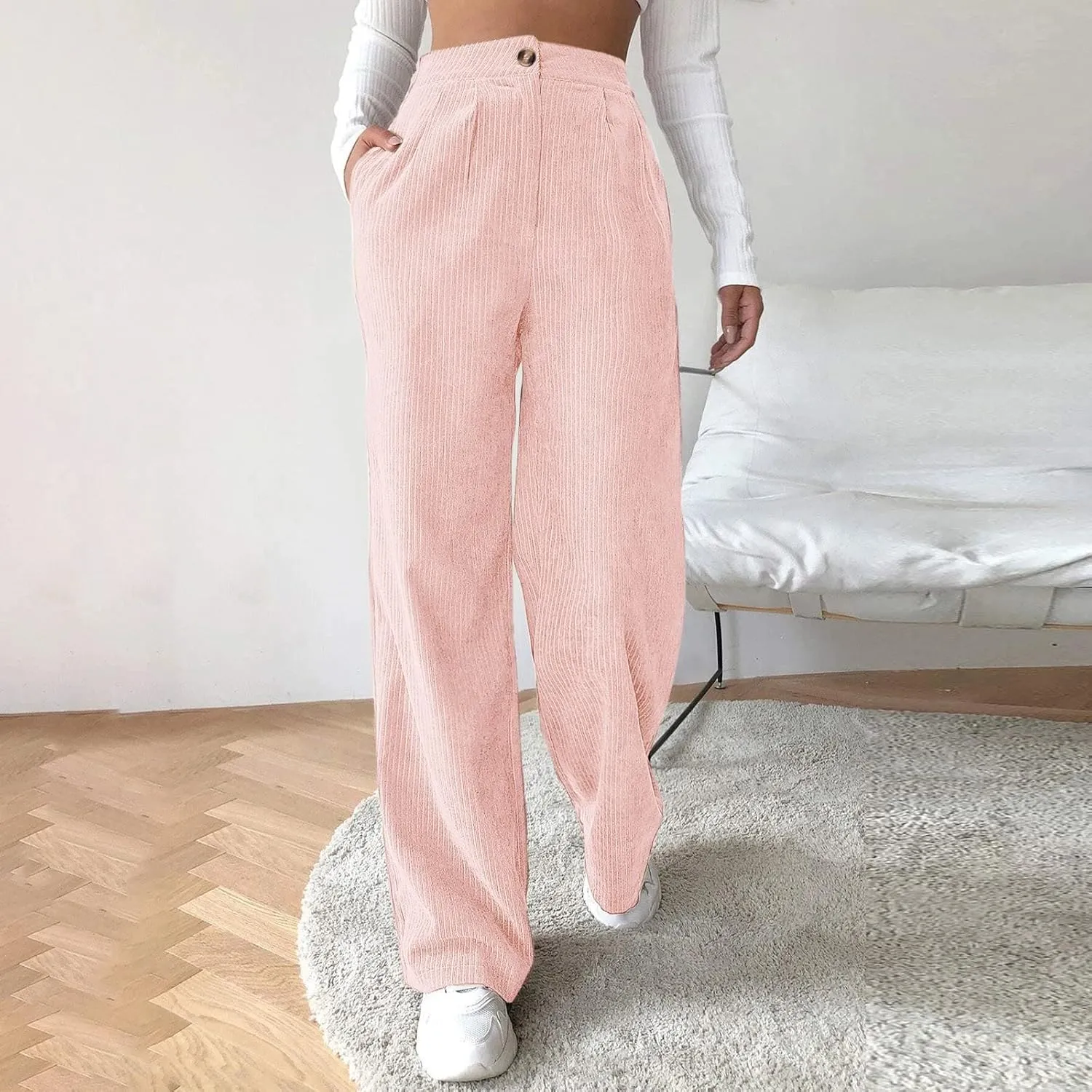 Womens Linen Summer Y2K Fashion Palazzo Pants High Waist Straight Loose Fit Palazzo Pants Vacation