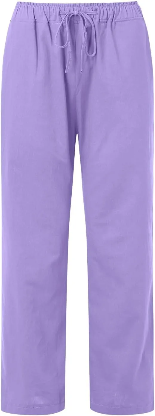 Women's Linen Summer Y2K Streetwear Pants Low Waist Wide Leg Plus Size Palazzo Lounge Pants Beach