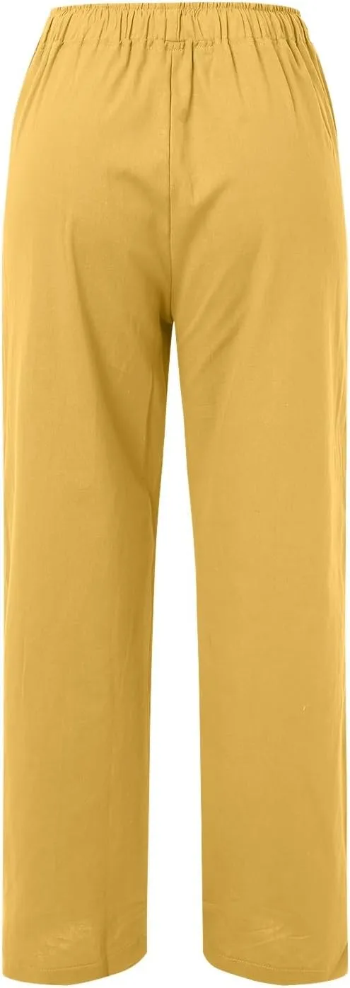 Women's Linen Summer Y2K Streetwear Pants Low Waist Wide Leg Plus Size Palazzo Lounge Pants Beach