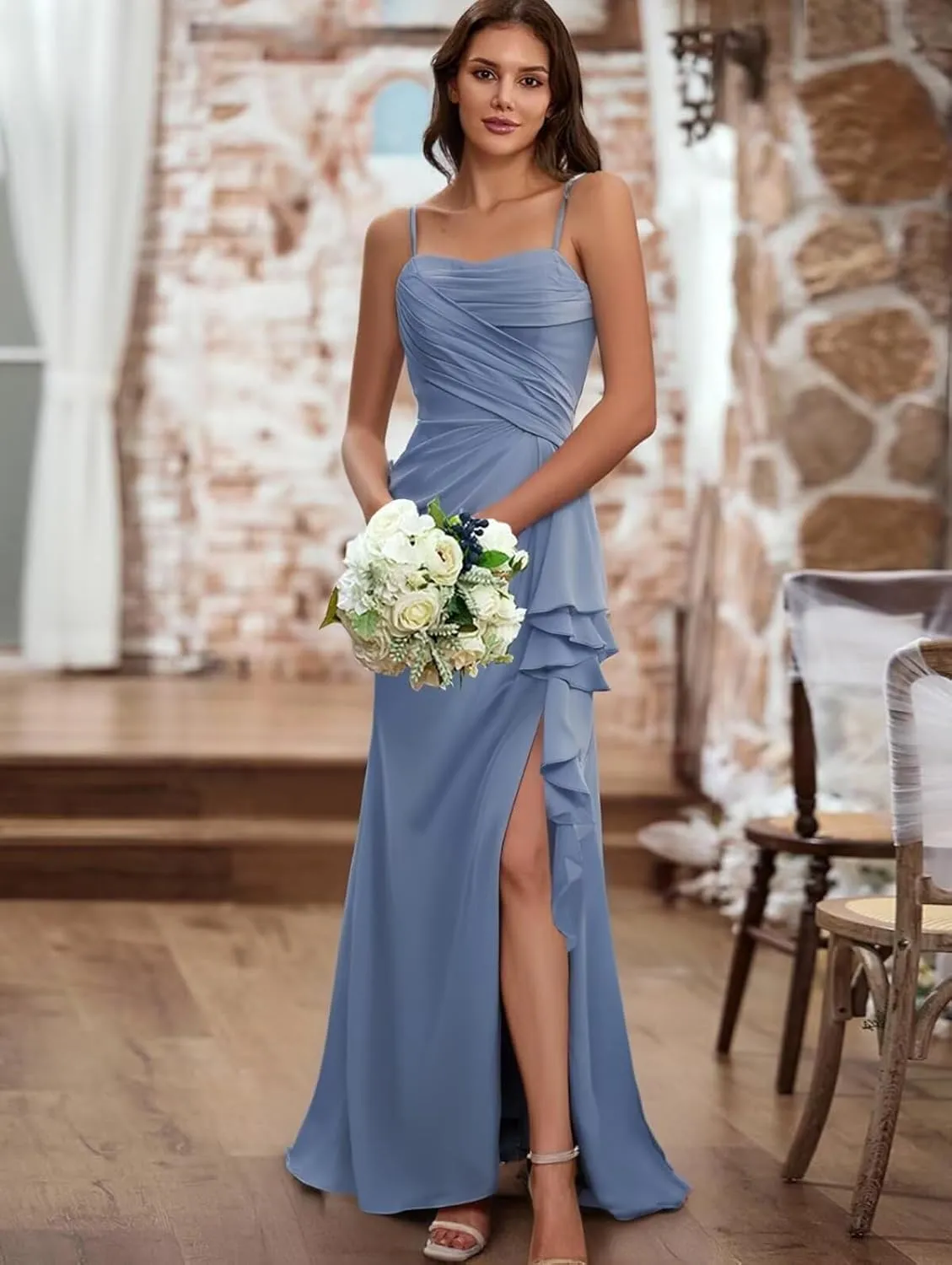 Women's Long Bridesmaid Dresses 2025 with Slit Spaghetti Straps Formal Party Gowns A Line Formal Dress