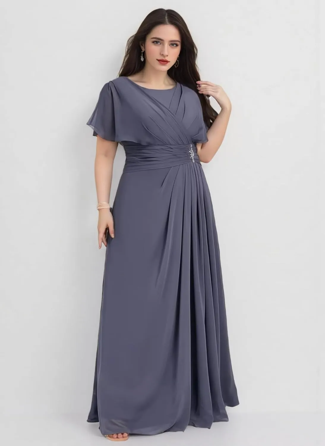 Women's Mother of The Bride Dresses Scoop Neck Long Formal Evening Dress for Wedding MDB005